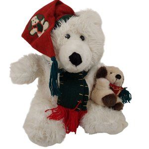 MTY Vintage Polar Bear Puppy Dog Stuffed Animal Plush Winter Santa Set Toy 1998